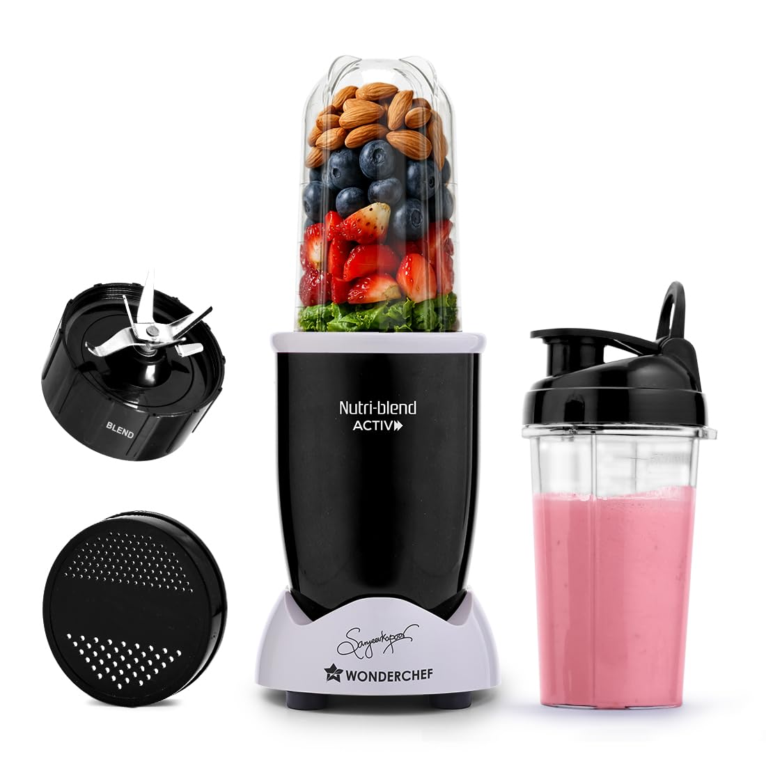 Sponsored Ad - Wonderchef Nutri-blend Activ Mixer Grinder Blender, Smoothie Maker, 500W 22000 RPM 100% Full Copper Motor, 2 Unbreakable Jars, SS Blades, 2 Year Warranty, Recipe book by Chef Sanjeev Kapoor, Black