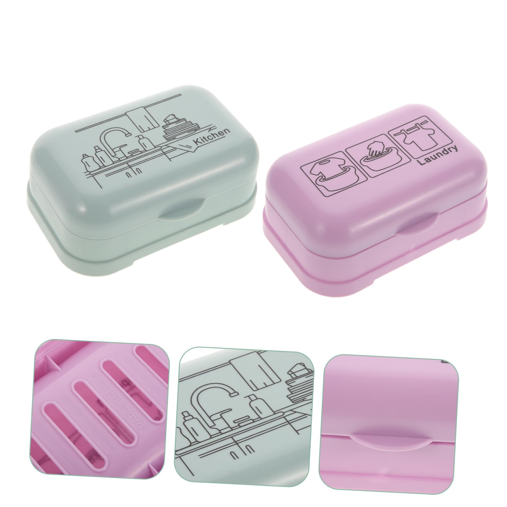 VALICLUD Jabonera con Tapa Estuche Montado Portador De Jabón Organizador De La Cocina Lavar Envase Limpieza Contenedor De Jabón De Viaje Artículos De Aseo El Plastico 2 Piezas X 4