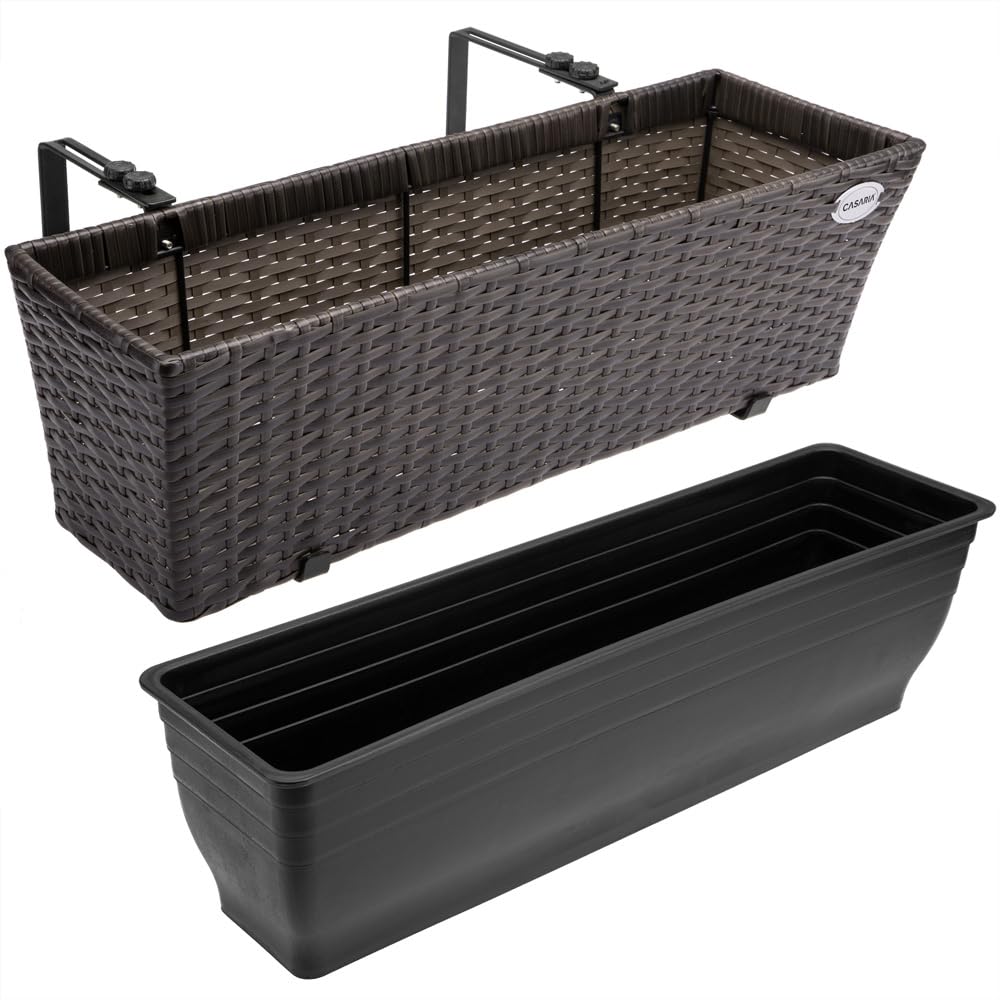 Casaria® Blumenkasten 4er Set 11 Liter Montagehalterung Indoor Outdoor Geländerkasten Balkonkasten Pflanzkasten braun