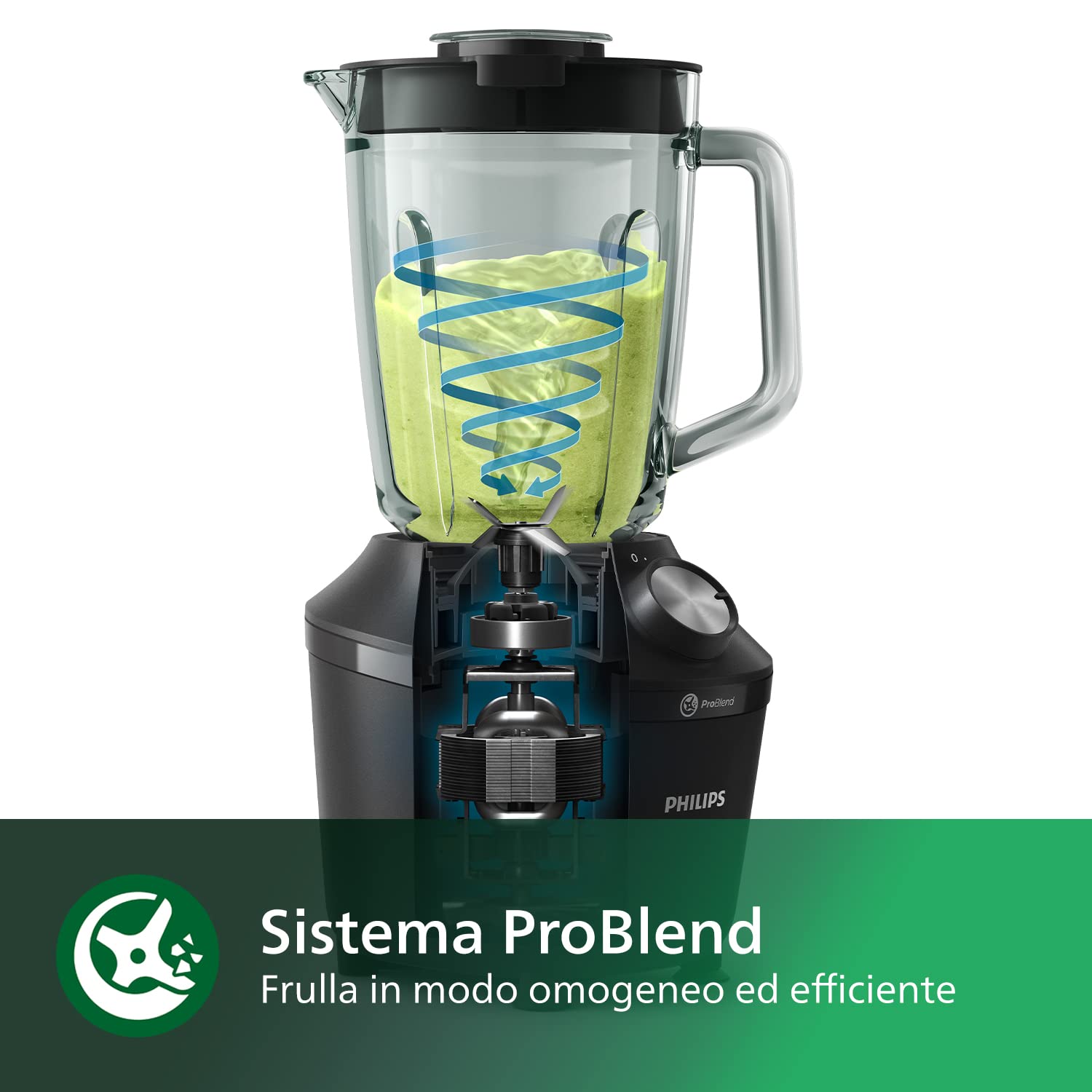 Philips Frullatore elettrico 3000, ProBlend, con borraccia, 600W, 2L, Nero
