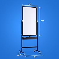 Vista 9 de Pizarra de borrado en seco rodante de 24 x 48 pulgadas - Pizarra blanca magnética portátil grande con soporte - Pizarra blanca de doble cara