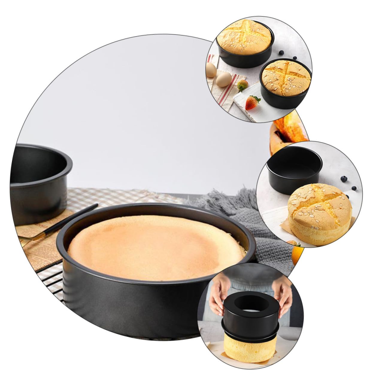 Artibetter 3 Stück Teiliges Backform mit Abnehmbarem Boden Kohlenstoffstahl Kuchenform mit Antihaftbeschichtung Wiederverwendbare Tarteform für Käsekuchen Mousse Gebäck Einfache Reinigung