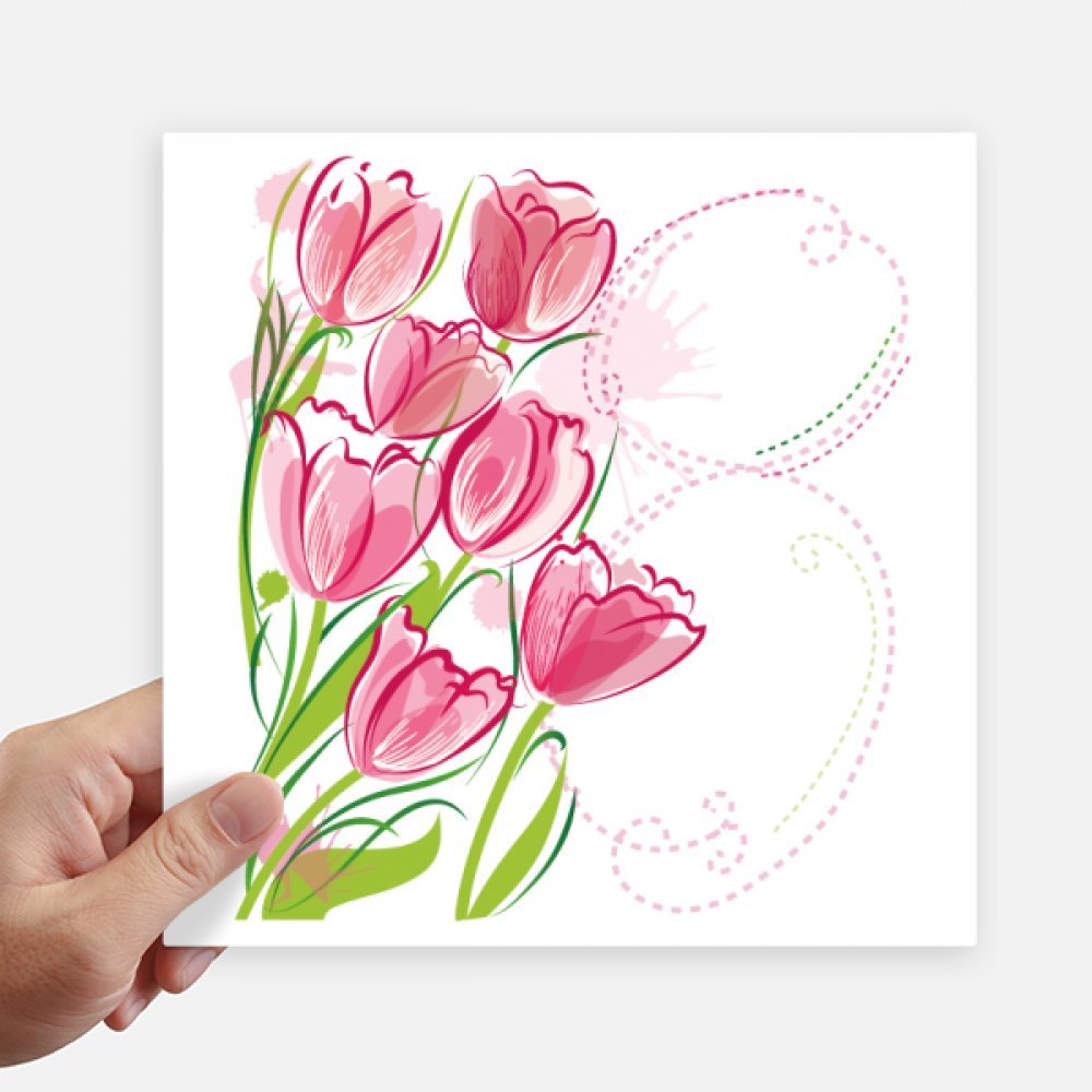 Autocollant carré tulipe peinte à la main 20cm déco mur et valise 4pcs