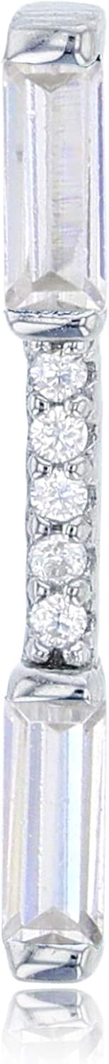 DECADENCE Sterling Silver Rhodium 19x2mm Baguette & Round Cut Cubic Zirconia Bar Pendant
