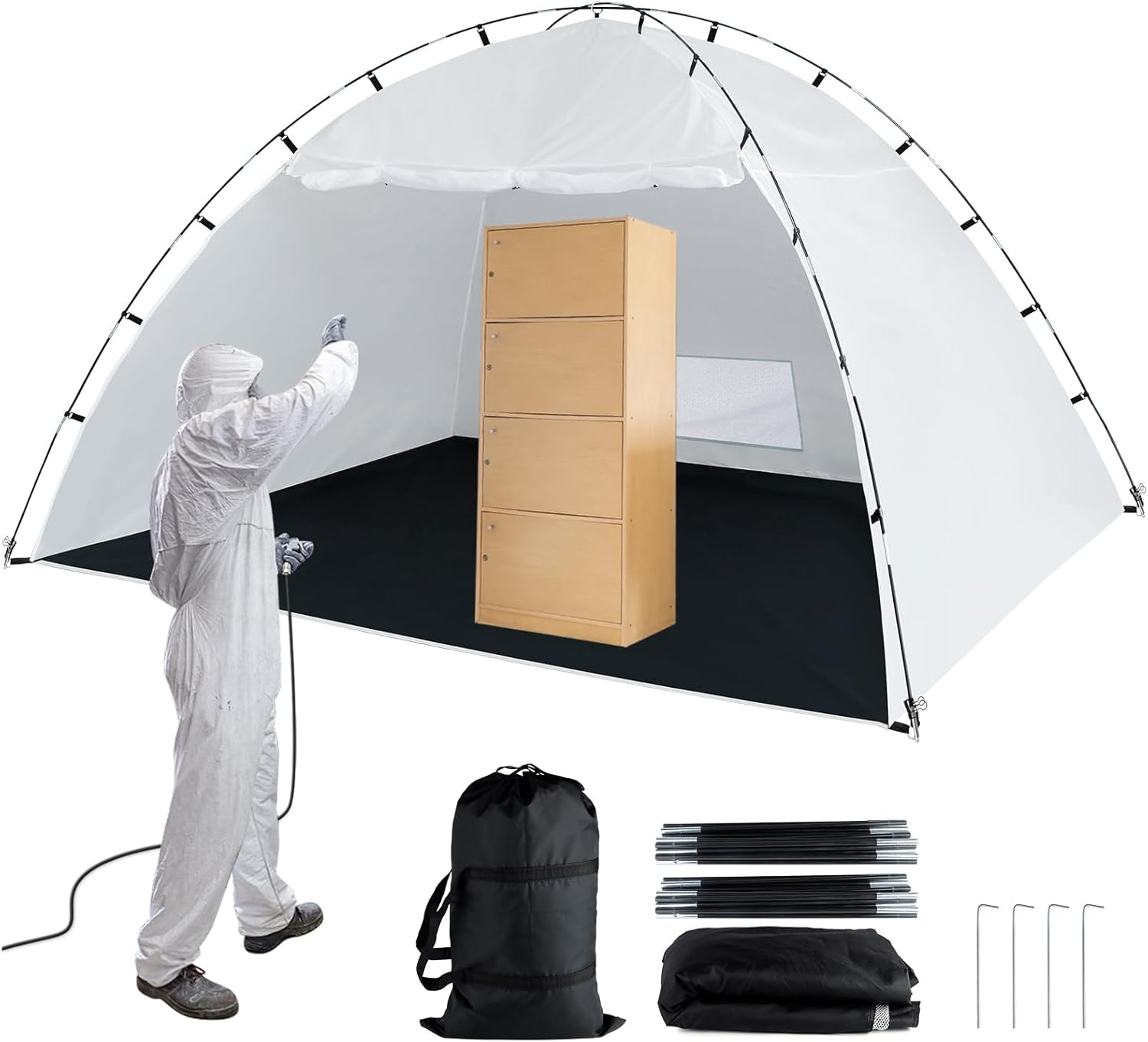 Portable Paint Booth Tent,Siebwin 10(L) x10(W) x6.3(H) ft Spray Paint Tent with Built-in Floor & Mesh Screen & Windproof Hooks, Painting Tent Station for Furniture DIY Hobby Tool, Spray Paint Shelter
