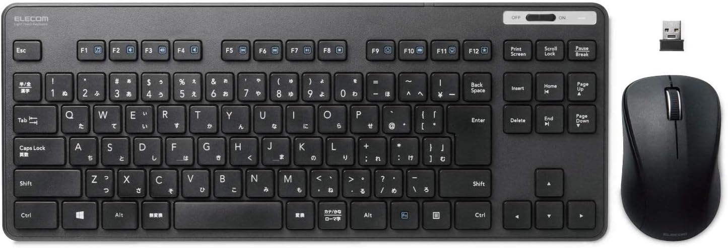 Wireless Thin Keyboard/Standard Japanese Layout/Conformity with JIS Standard/Wireless Mouse/Durable/Black/TK-FDM109MBK