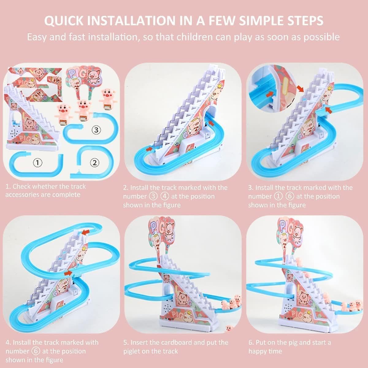 SKUVIZ Duck Slide Toy Set, Funny Automatic Stair-Climbing Ducklings Cartoon Race Track Set Little Lovely Duck Slide Toy Escalator Toy with Lights and Music (Duck Slide Toy) (New Pig) 2