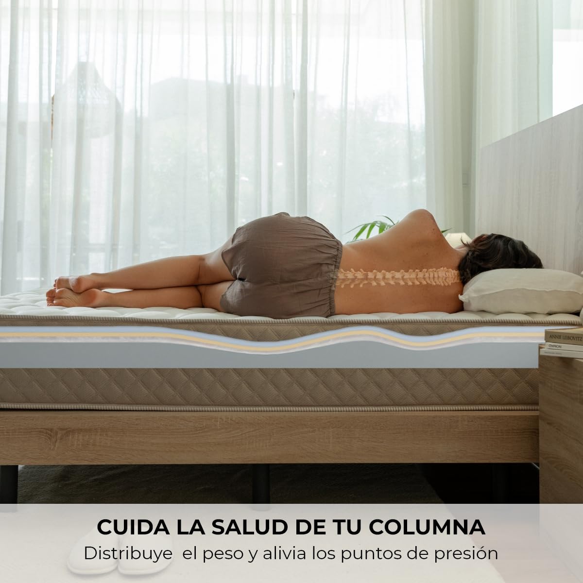 Don Descanso - Colchón 160x200 Viscoelástico Mulhacen DualSense, Altura 26cm. Multicapa con Núcleo GravityFoam, Firmeza Alta, Doble Cara Invierno/Verano, Transpirable. Fabricado en España, Beig — view 7