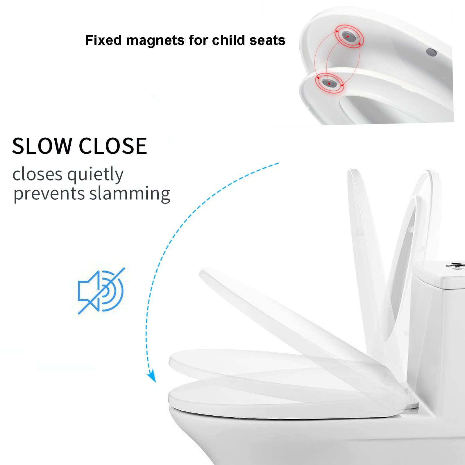 Siège de toilette à fermeture douce Siège de toilette en forme de D avec siège de toilette for tout-petits intégré, siège de toilette d'apprentissage de la propreté for tout-petits, enfants et adultes