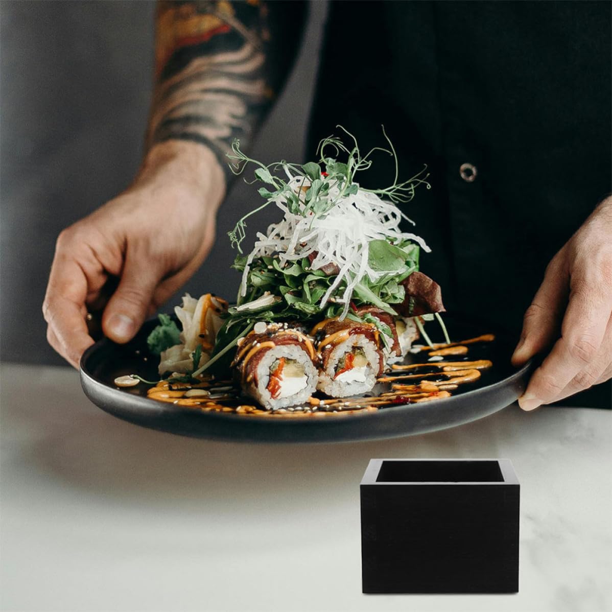 Operitacx 3 Stück Japanisches Sake Becher aus Schwarzem Holz mit Quadratischem Design und Duftverstärkung für Sushi Restaurants und Vielseitige Nutzung