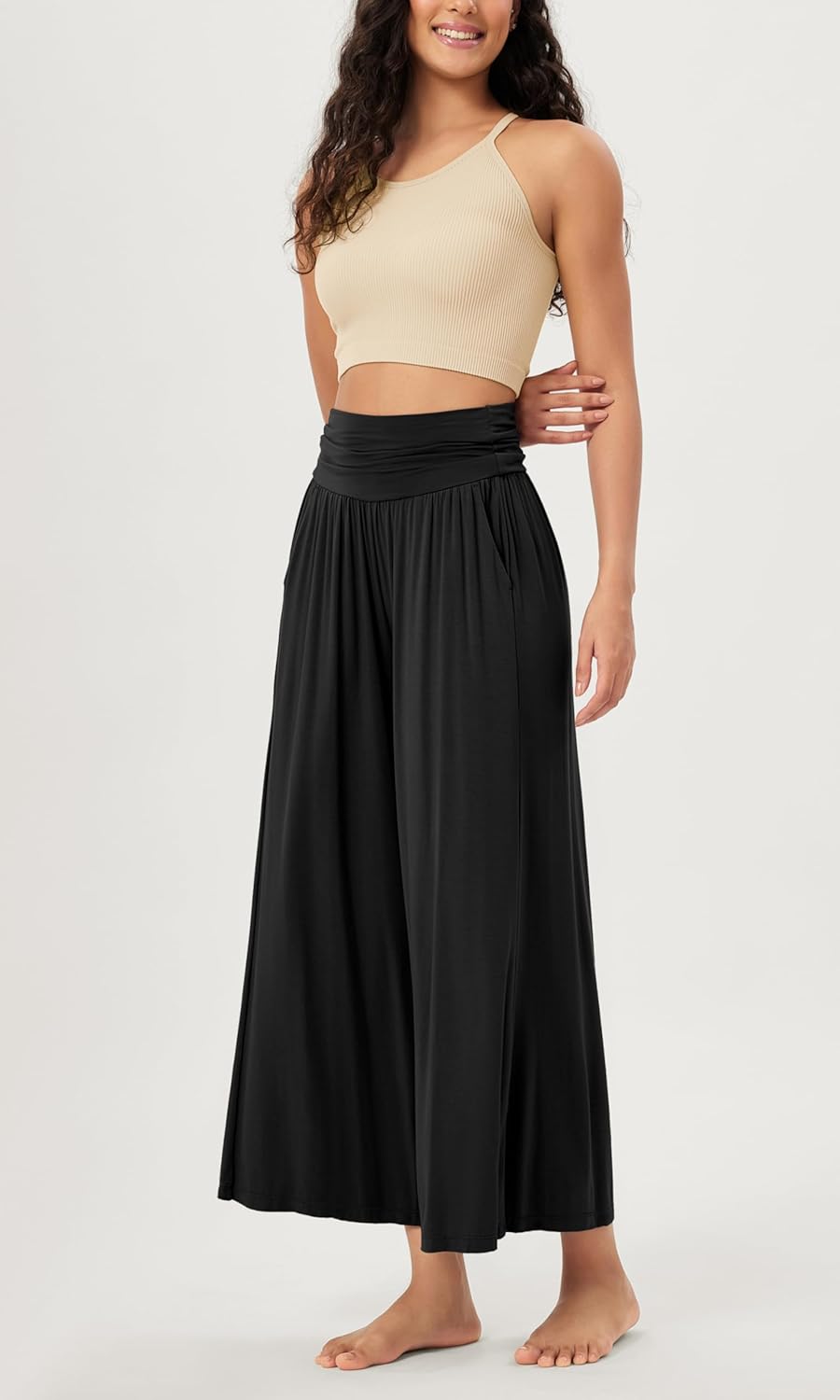 ODODOS Women's Wide Leg Palazzo Lounge Cropped Pants with Pockets Light Weight Comfy Pajama Capri Pants-20/22"/ 24" Inseam - Image 4