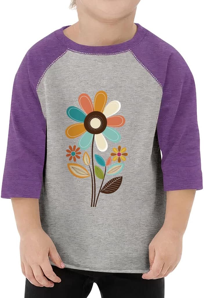Colorful Flower Toddler Baseball T-Shirt - Adorable 3/4 Sleeve T-Shirt - Cute Kids' Baseball Tee