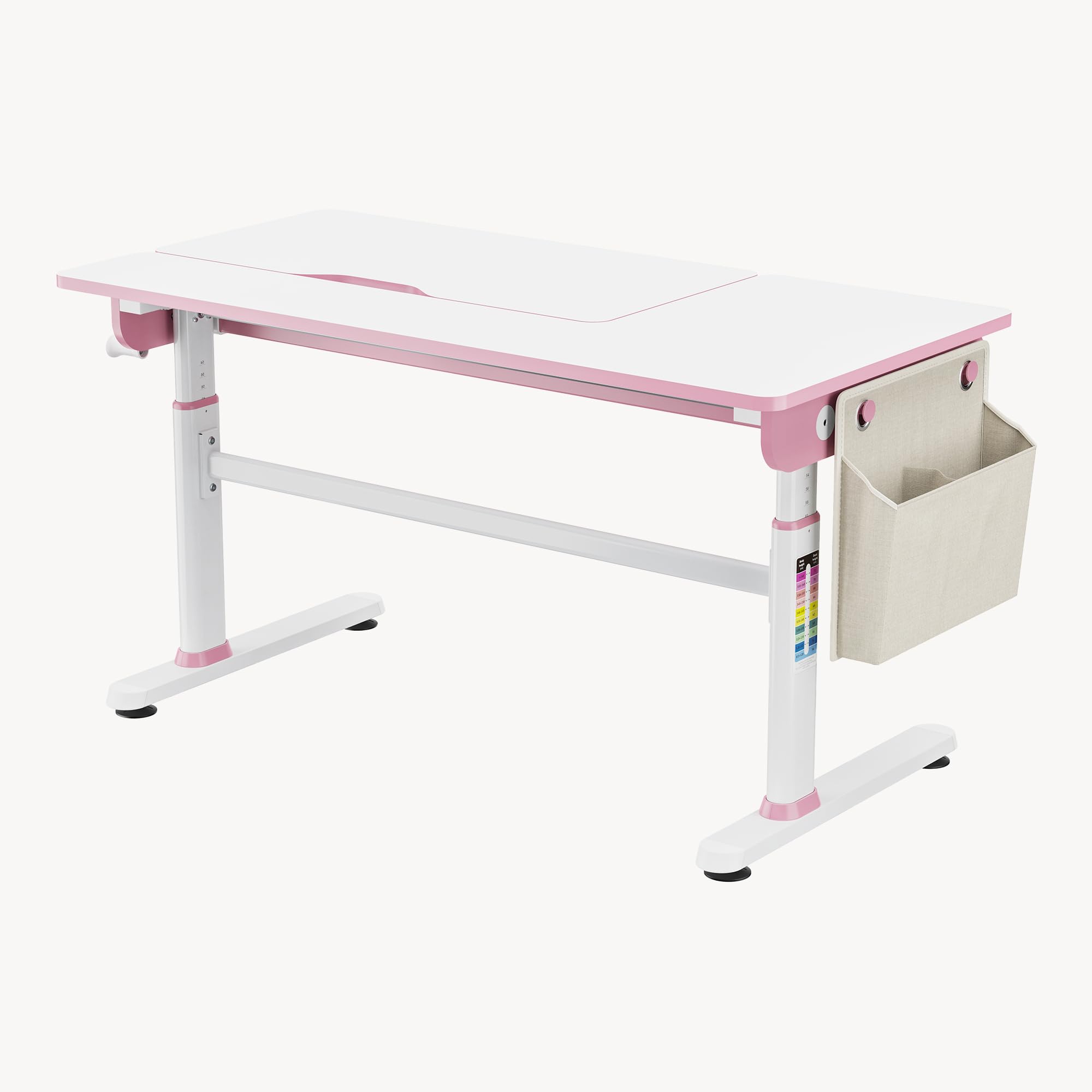 [en.casa] Höhenverstellbarer Schreibtisch für Kinder Kuosa 120 x 60 cm mit Schublade Kinderschreibtisch mitwachsend Kurbel Zeichentisch Metall Pink/Weiß