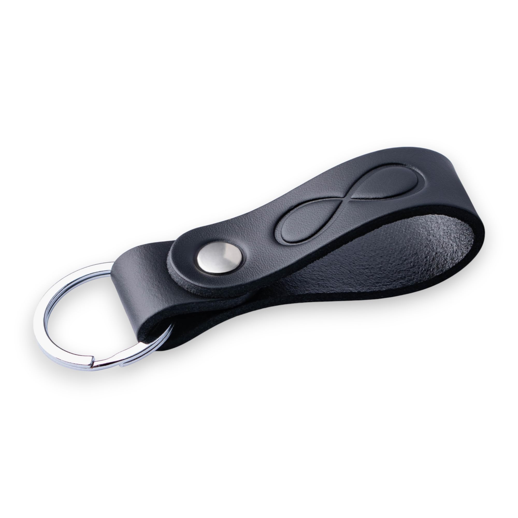 MAGOR Leather Full-Grain Keyring for Men & Women, Personalised Black Keychain for Car or Home Keys, Elegant Key Ring with Hot-Embossed Design, Premium Gift for Him Her Dad Husband (Infinity)