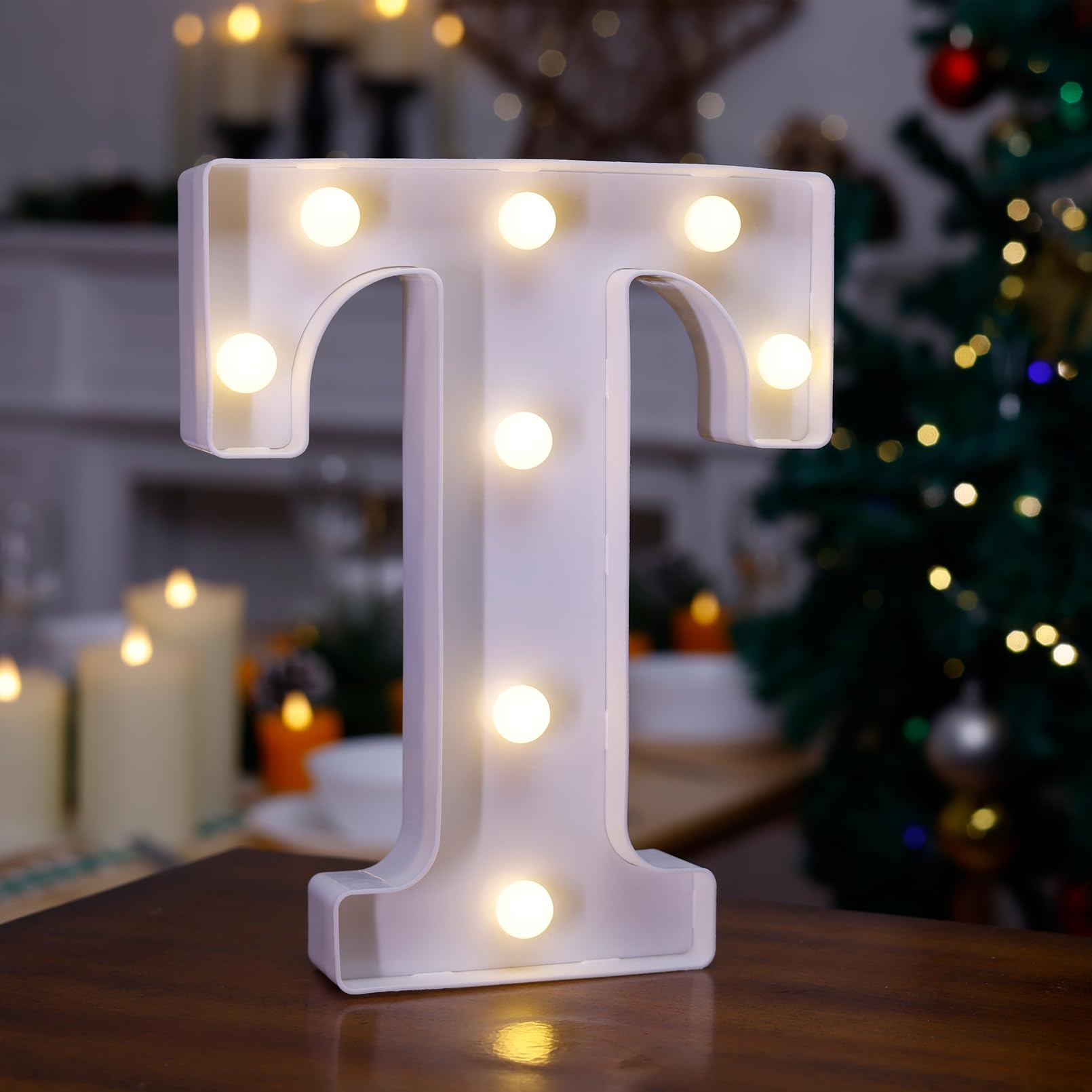 LED Marquee Sign Light Up Letters, 26 Alphabet Light Up Letters Sign, Battery Powered LED Letter Lights for Night Light, Wedding, Birthday, Party, Christmas or Home Decor(Letter T, Warm White)