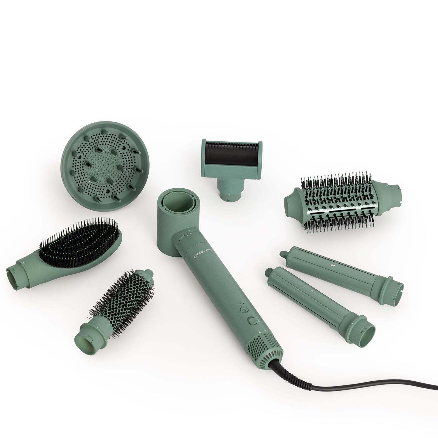 CREATE/ION STYLER PRO ADVANCE / 8-in-1-Ionen-Lufttrockner und Stylingbürste Salbeigrün/DC Brushless Motor, 2 Geschwindigkeiten, 8 Aufsätze, 3 Temperaturen, Kühlfunktion, Aufbewahrungsbox, 1400W
