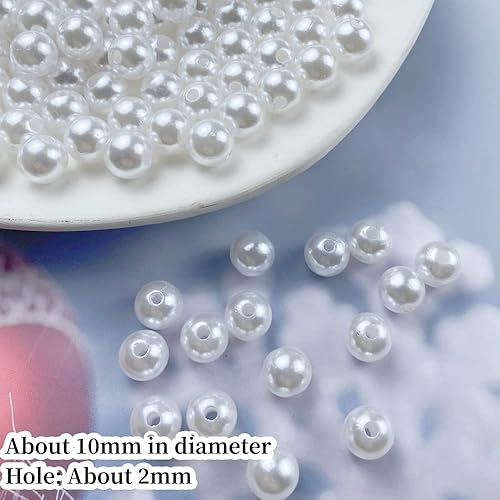 Miniatura 2 de 200 cuentas de perlas de 0.394 pulgadas (0.394 in), perlas lisas y redondas sueltas con agujeros para pulseras, collares, aretes, joyería, costura,
