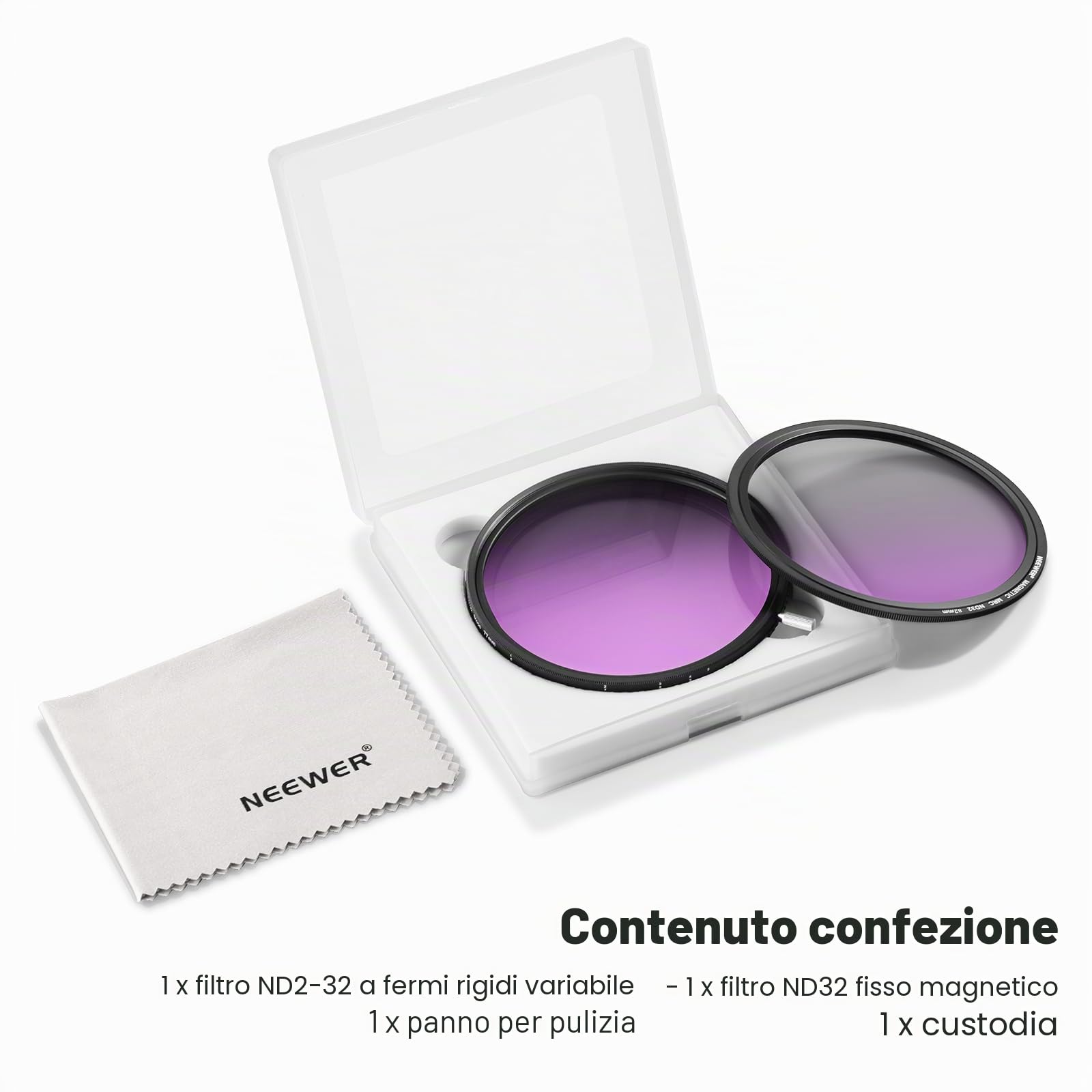 NEEWER 82mm Filtro True Color HD ND Variabile ND2-512 (1-9 stop), Filtro VND e ND32 Magnetico per Obiettivo, Filtro a Densità Neutra Multistrato Senza Cambiamento di Colore/Croce X/Vignettatura