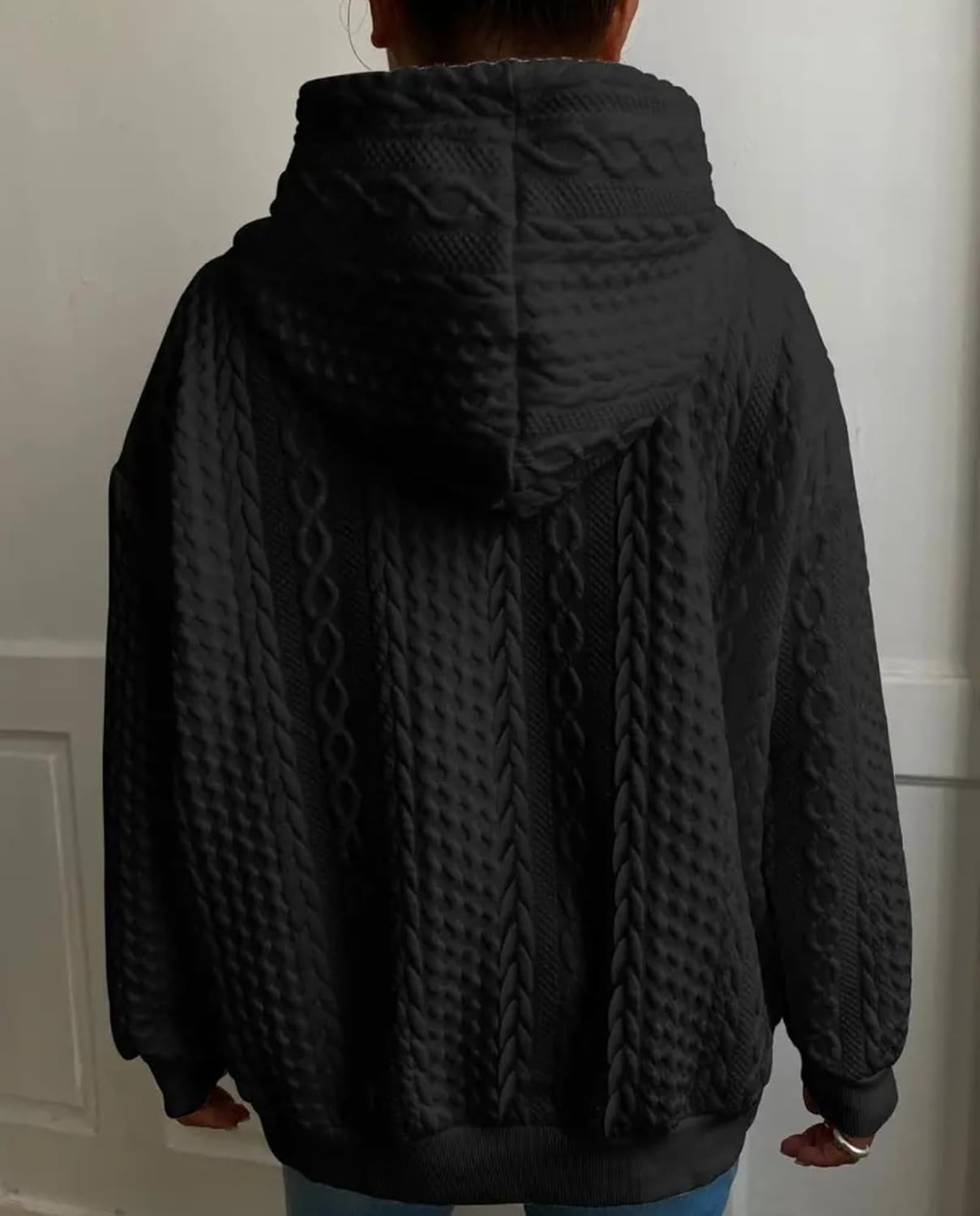 Women's Hooded Sweater - Oversized Solid Color Warm Autumn Winter Wear for Vacation Daily Use - Image 6