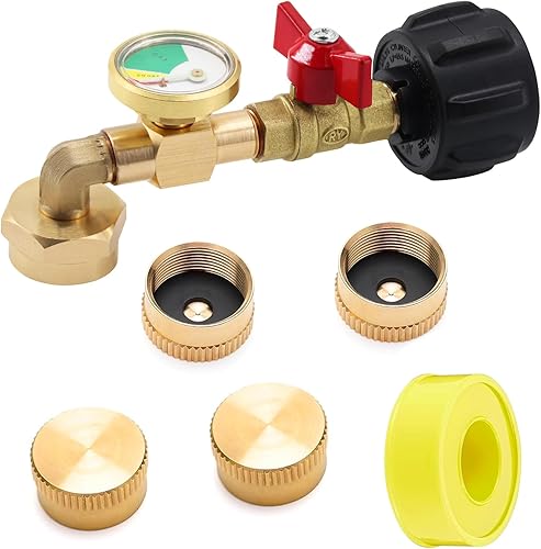 Newthinking Adaptador de recarga de propano para tanques de 1 libra, adaptador de tanque de propano con válvula y medidor, llena botellas de 1 libra