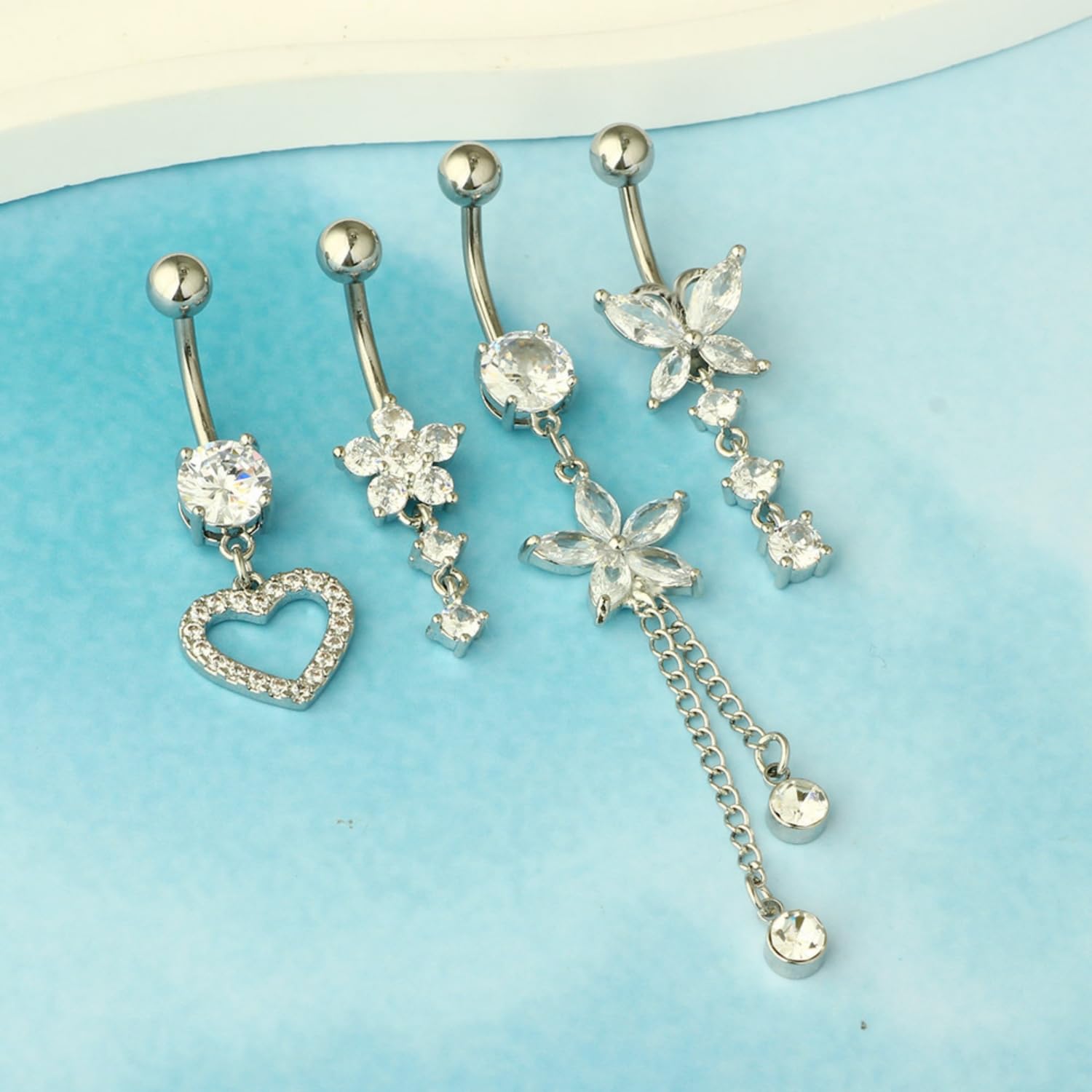 Piercing Ombligo para Mujer, 4 Piezas Anillos para el Ombligo 14G Chapado Barras de Vientre Piercing Ombligo Acero para Mujeres Niñas