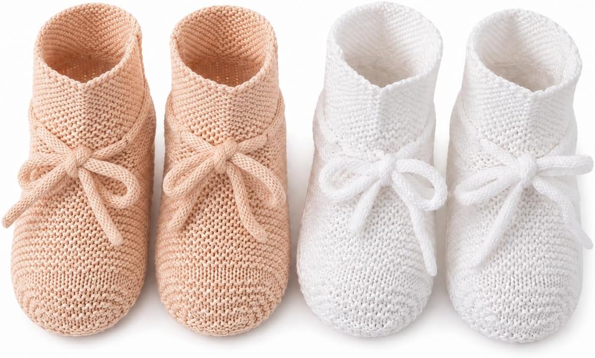Bamboo Cotton Crochet Baby Booties One-Piece Knit Newborn Shoes 2 Pcs