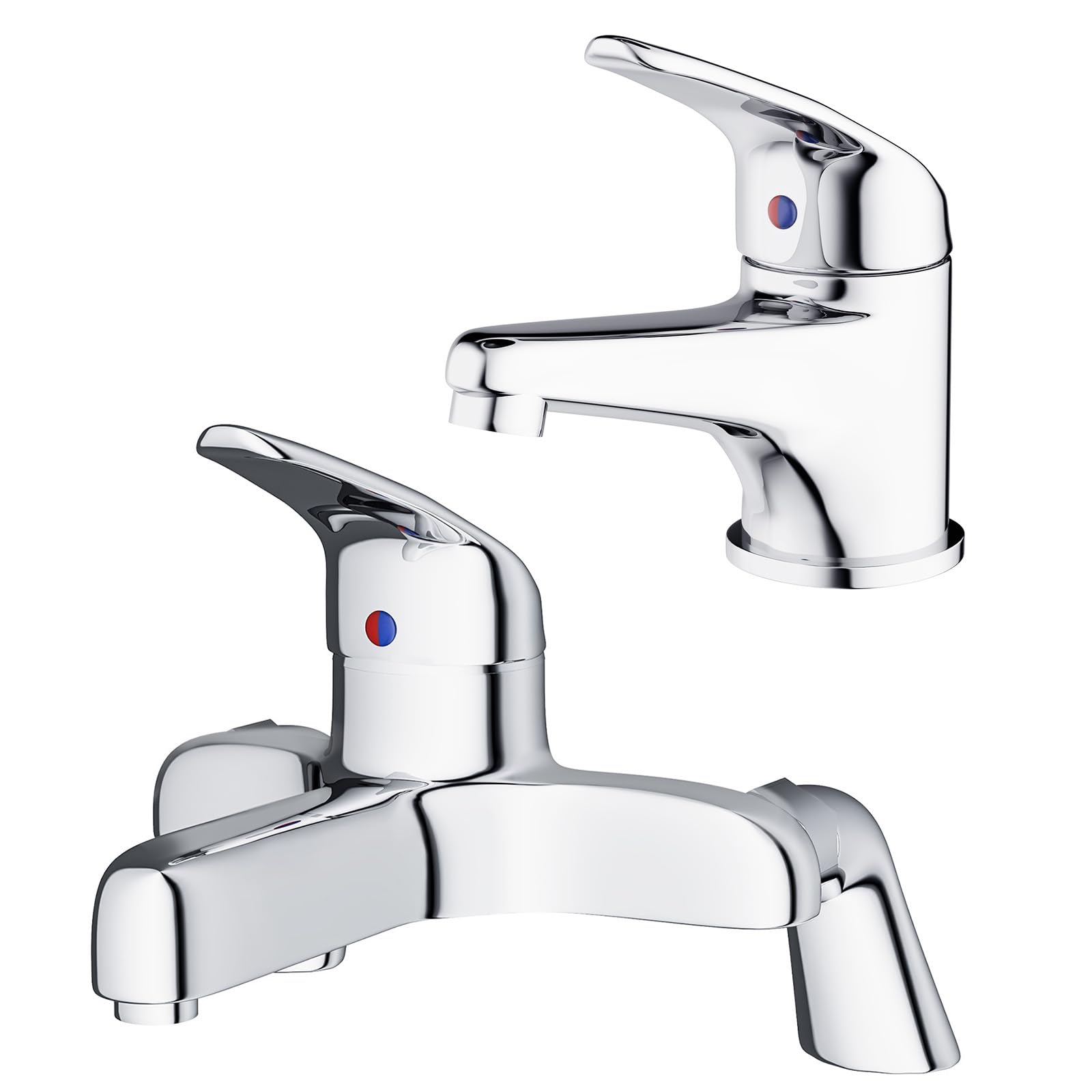 Nes Home Chrome Studio Bathroom Basin Mono Mixer Tap & Deck Mounted Bath Filler Tap