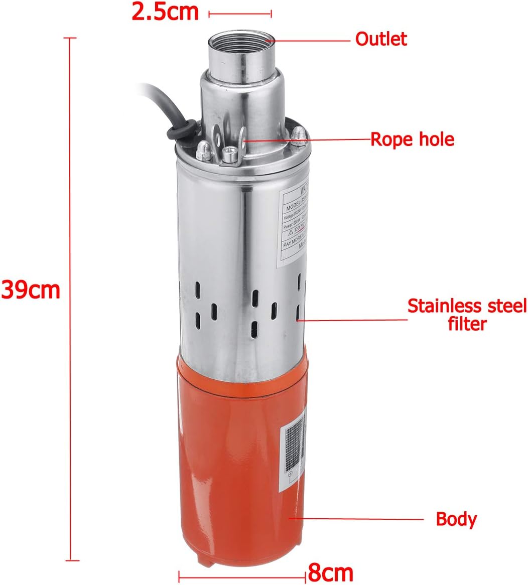 DC12V/24V/48V Stainless Steel Solar Water Well Pump Max Lift 45m Pure Copper Motor Deep Well Pump for Households Agricultural Garden Irrigation,48/60v 380w