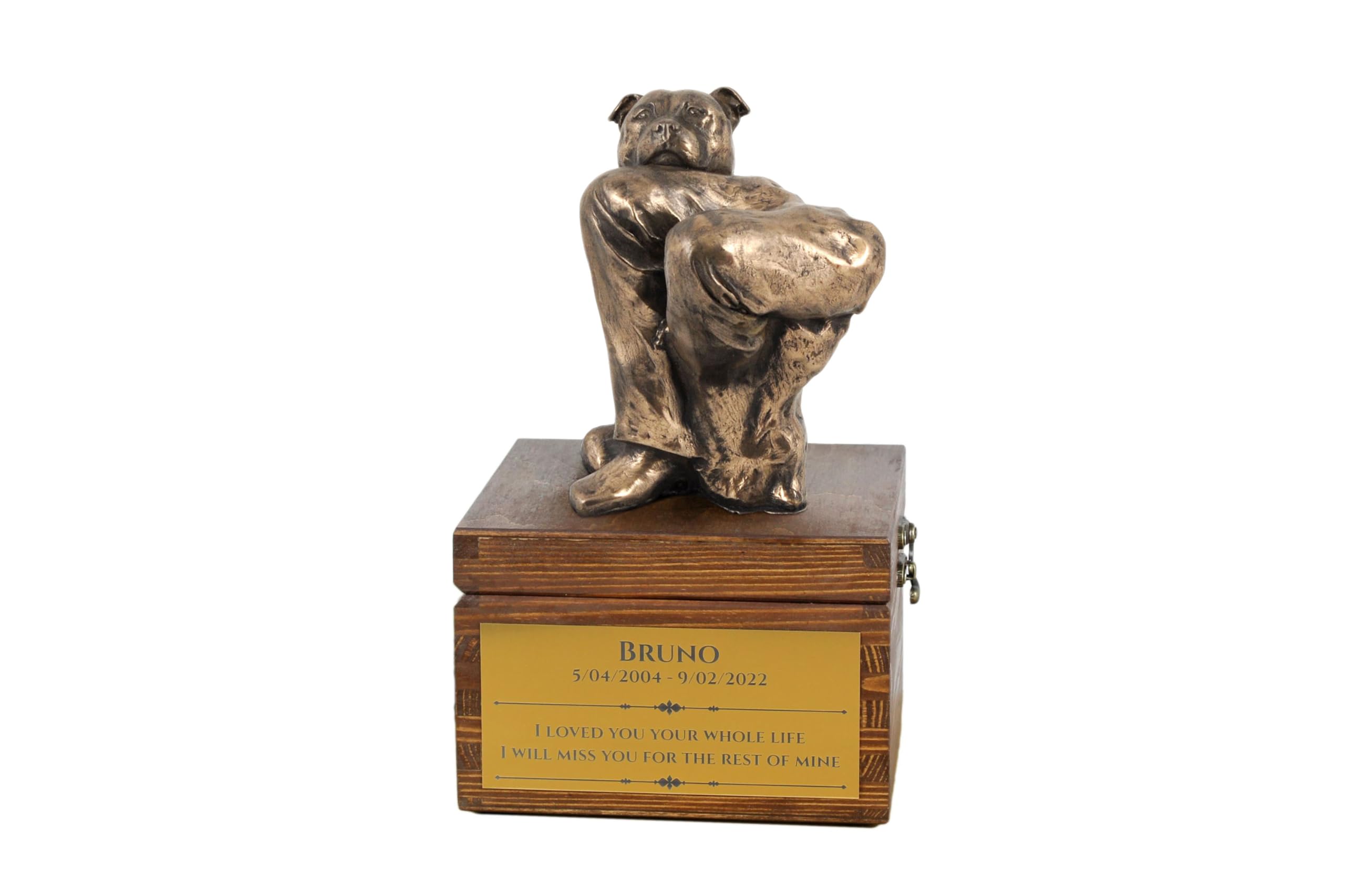 Urne Staffordshire Bull Terrier en bronze, protégez les cendres de votre chien avec art