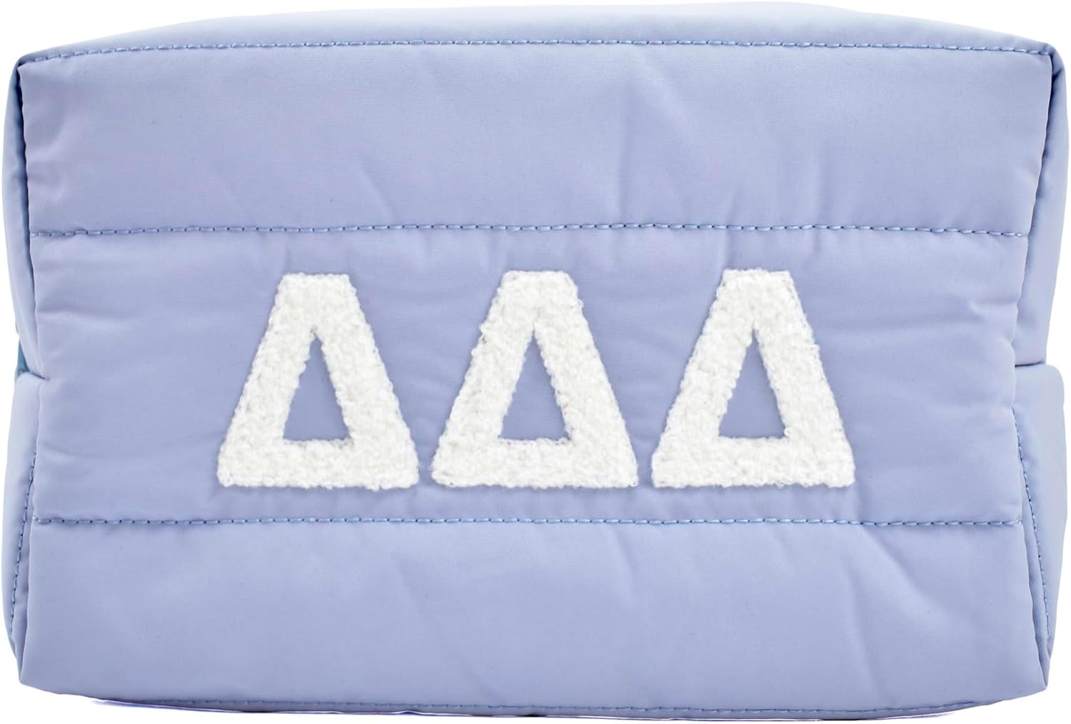 Sorority Shop Delta Delta Delta Makeup Bag - Puffer Style with Sorority Letters, Travel Cosmetic Bag with Zipper Closure, Perfect Tri Delta Sorority Gifts for Women