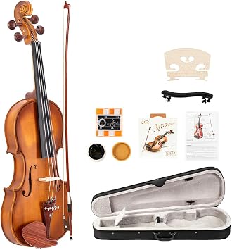 GLARRY Violin 4/4 Full Size for Kids, Adults, Students Beginners Kit with Violin Bow, Hard-Shell Case, Shoulder Rest, Rosin, 4 Strings Matte Natural Color