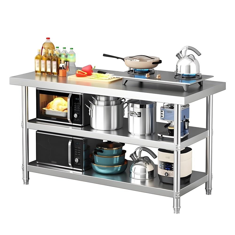 Mesa de preparación de cocina de acero inoxidable resistente de grado comercial con estante de almacenamiento abierto que soporta 330 libras, ideal para uso en restaurantes, hogar, hoteles (70 x 80 x