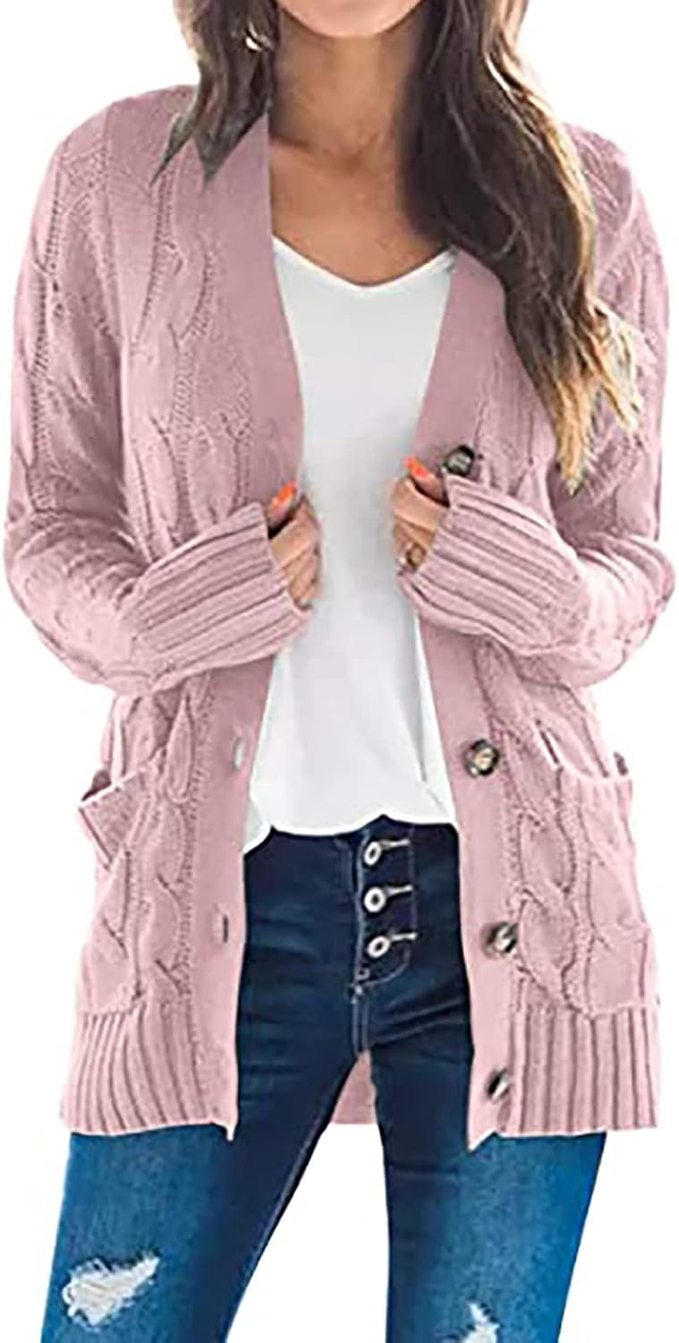 Women’s Cardigan Chunky Open Front Button Sweaters with Pockets Loose Slouchy Oversized Fall Outerwear Coat