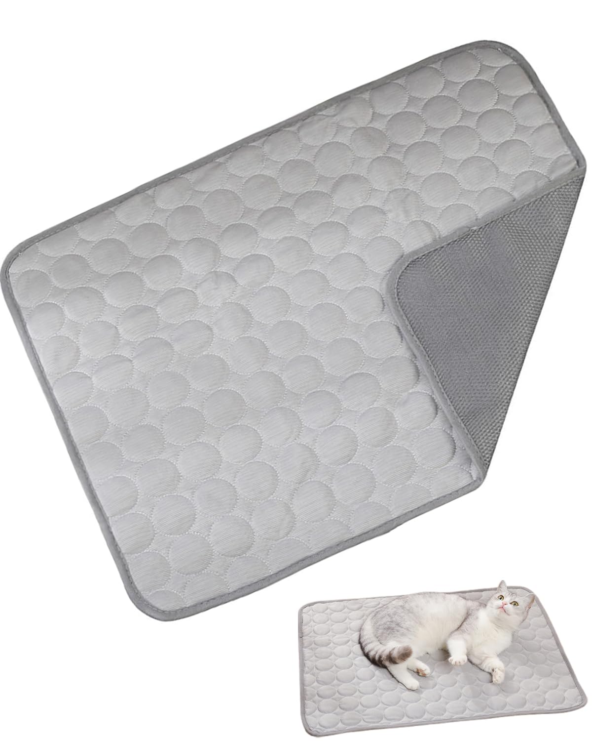 Tappetino Rinfrescante 50x40 cm | Autorinfrescante Seta di Ghiaccio Grigio per Cani Gatti | Allevia il Caldo Estivo, Cuccia Fresca