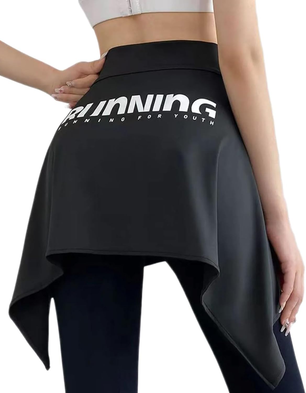 Women Letter Print Yoga Tennis Up Skirt Athletic Workout Running Tie Up Wrap Skirts Hip Asymmetrical Scarf