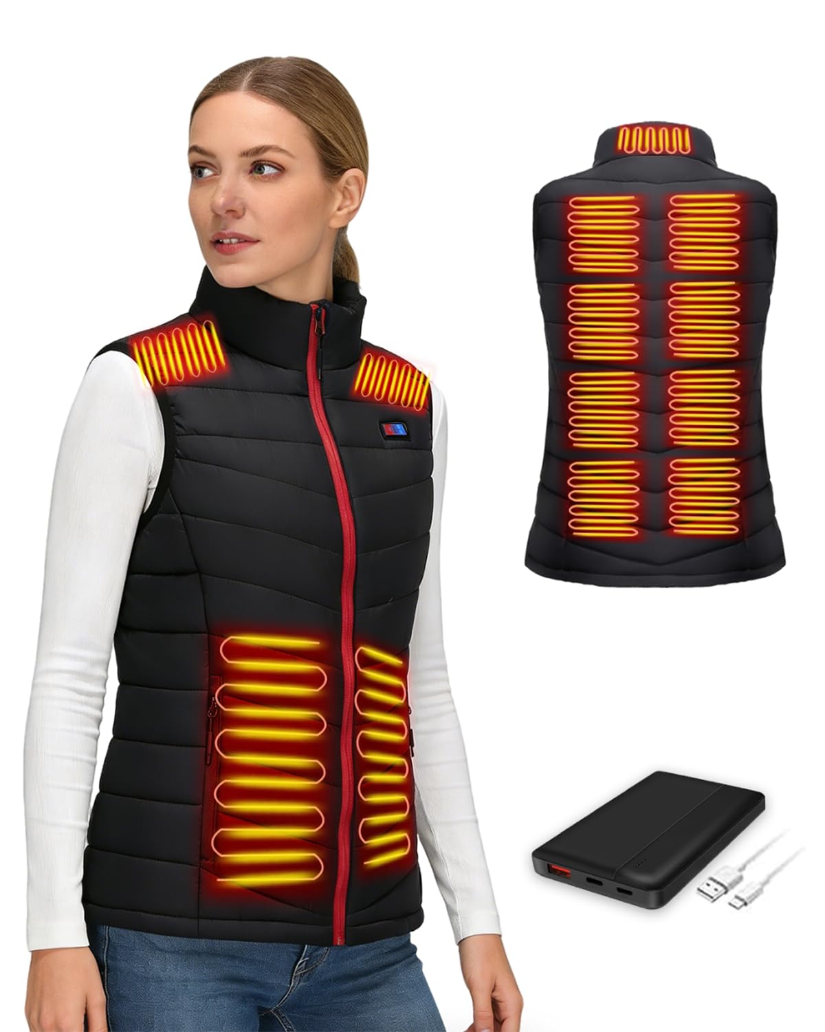 Veste Chauffante Femme,Gilet Chauffant Femme avec Chauffage 13 Zones et 3 Niveaux,Veste Chauffante Avec Batterie pour Camping, Randonnée et Ski