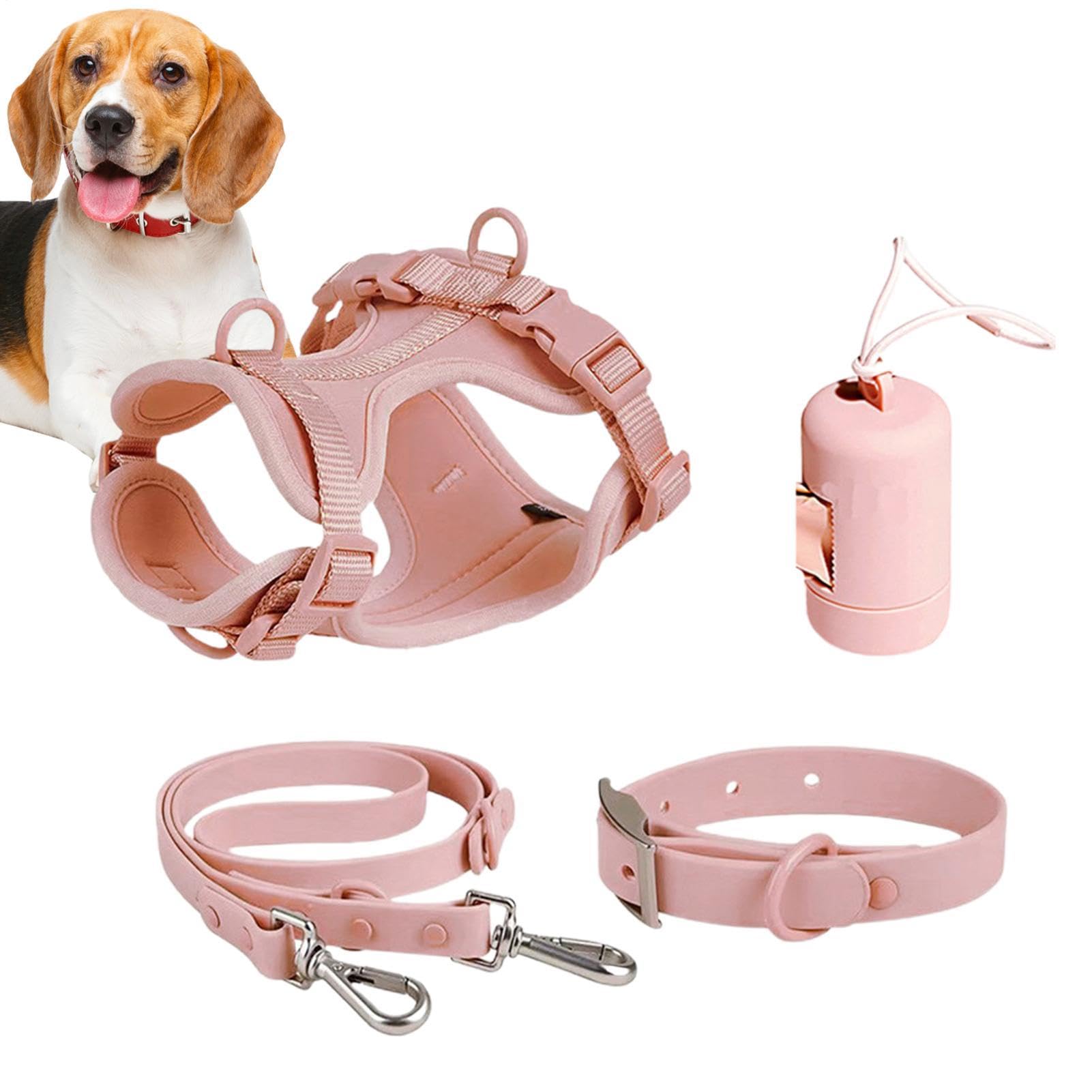 Juego de Correas para Perros, Juego de arneses para Perros Collar de arnés | Juego de cables con arnés para mascotas sin tirones para perros y cachorros con soporte para bolsa