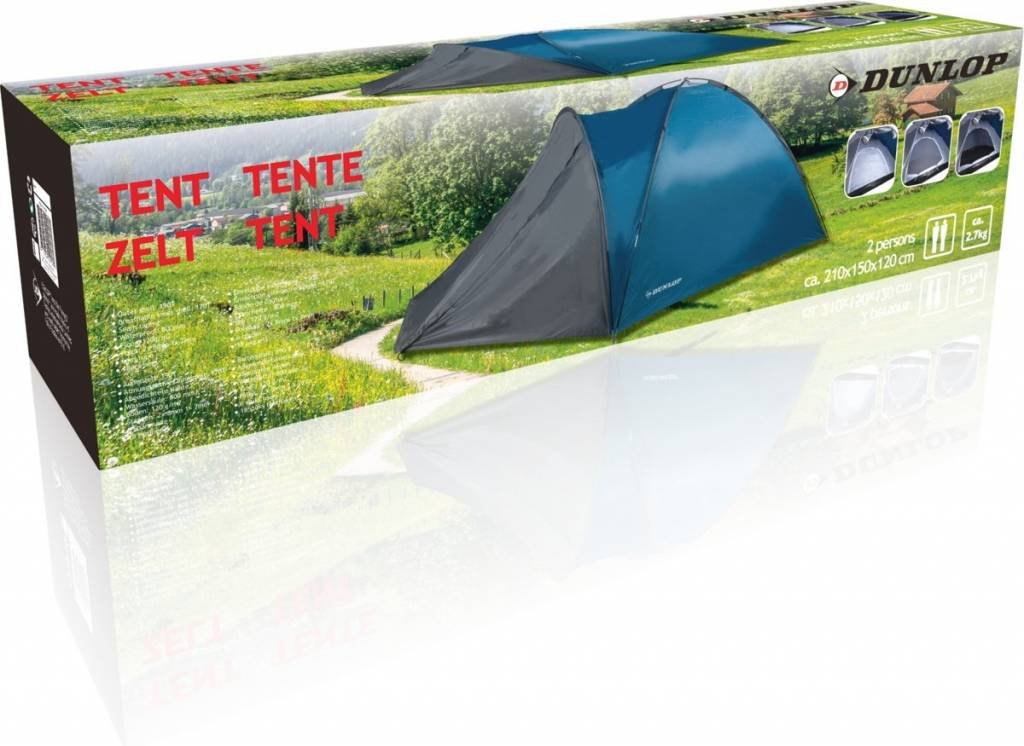 Dunlop Zelte für 2-4 Personen, Kuppelzelt Camping Outdoor Zelt, Blau/Grau