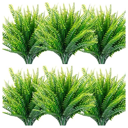 TELDRASSIL 18 Pcs Artificial Ferns Plants Bushes Fake Boston Fern Shrubs Plastic Plant Greenery for Outdoor Indoor Home Garden Décor