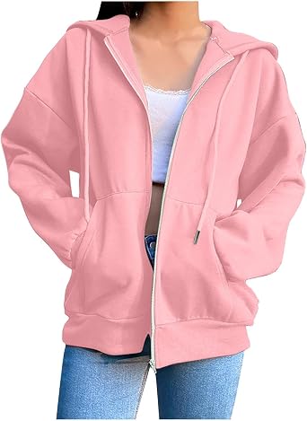 Zipper Hoodies For Women Trendy Y2K Long Sleeve Sweatshirts Fall Oversized Jackets Winter Clothes With Pockets