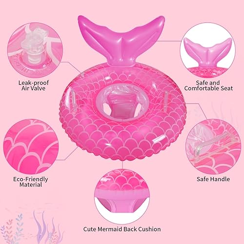Miniatura 3 de Flotador de piscina para bebé, anillo inflable de sirena con asa de asiento, flotadores de piscina para bebés y niñas pequeños