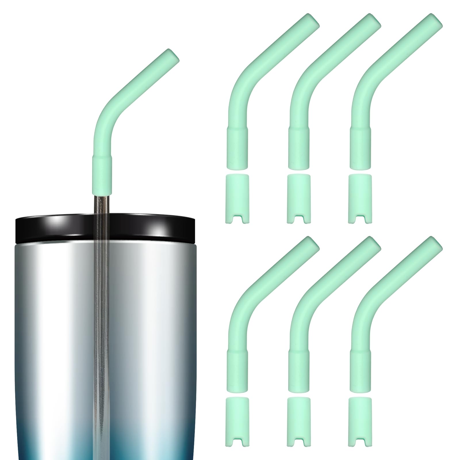 sourcing map 6 Pcs Silicone Straw Tips Set, Elbows Straw Tip Reusable with Bottom Silicone Sleeve Fit for 8mm/0.31inch ID Stainless Steel Straws, Light Green
