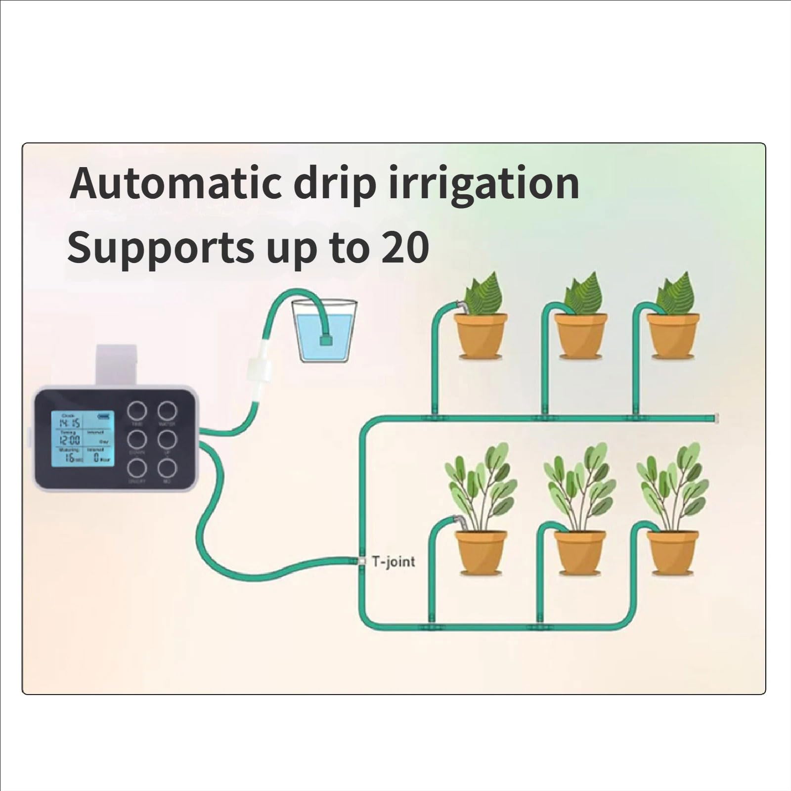 Dispositivo di irrigazione automatica delle piante con timer e irrigazione a goccia regolabile per interni ed esterni fino a 20 vasi