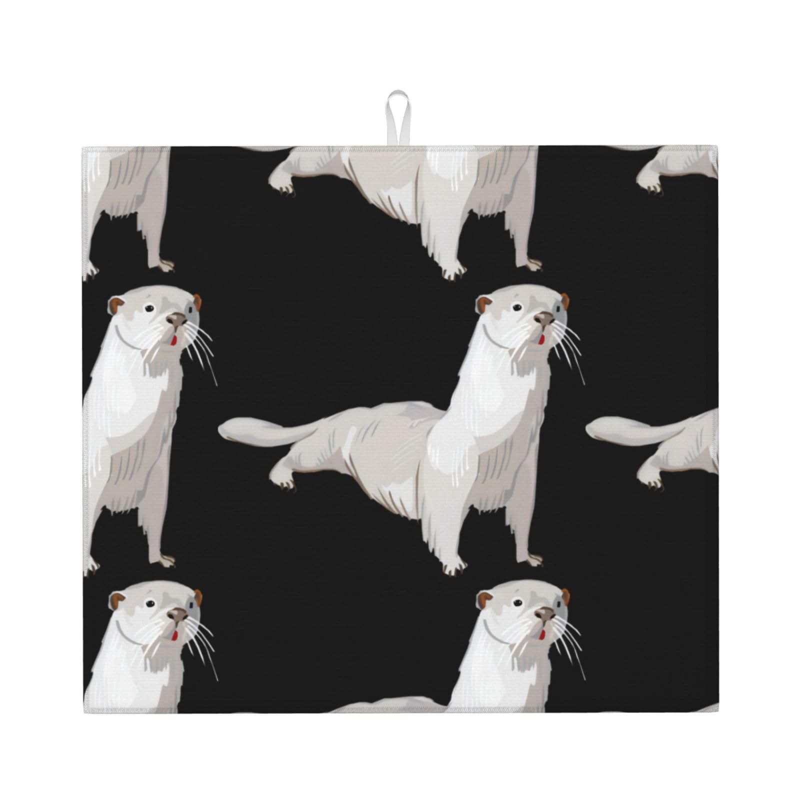Yyhhaofa Black Otter Prints Kitchen Drying Mat – Absorbent Dish Throw For Countertops, Non-Slip Quick-Dry Layer With Stylish Prints