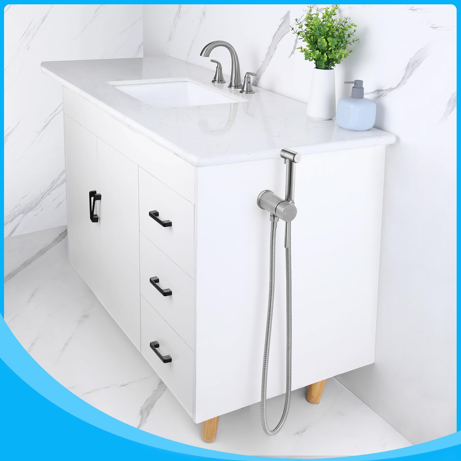 Kit Douchette Wc Eau Chaude Et Froide à Installer Sur le Côté de l’Armoire de Salle de Bain. Douchette Toilette en Acier Inoxydable Pour le Nettoyage de l’Hygiène Personnelle, Nickel Brossé
