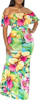 Women's Sexy Off Shoulder Maxi Dress Hawaiian Floral Evening Gown Long Dress - Buy now