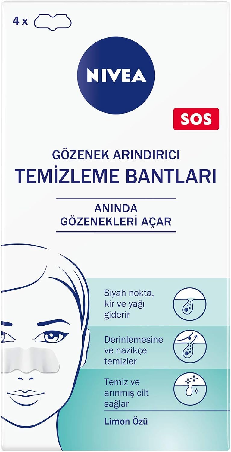 NIVEA Siyah Nokta Temizleyici Burun T-Bant, Gözenek Arındırıcı, Derinlemesine Temizlik, Limon Özü, 4 Adet