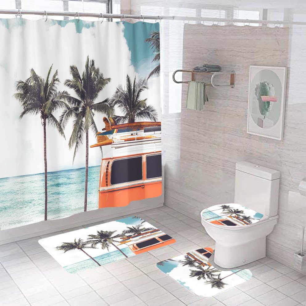 Badgarnitur 4 Teilig Badezimmerteppich Waschbar Badematte rutschfest,Wc...