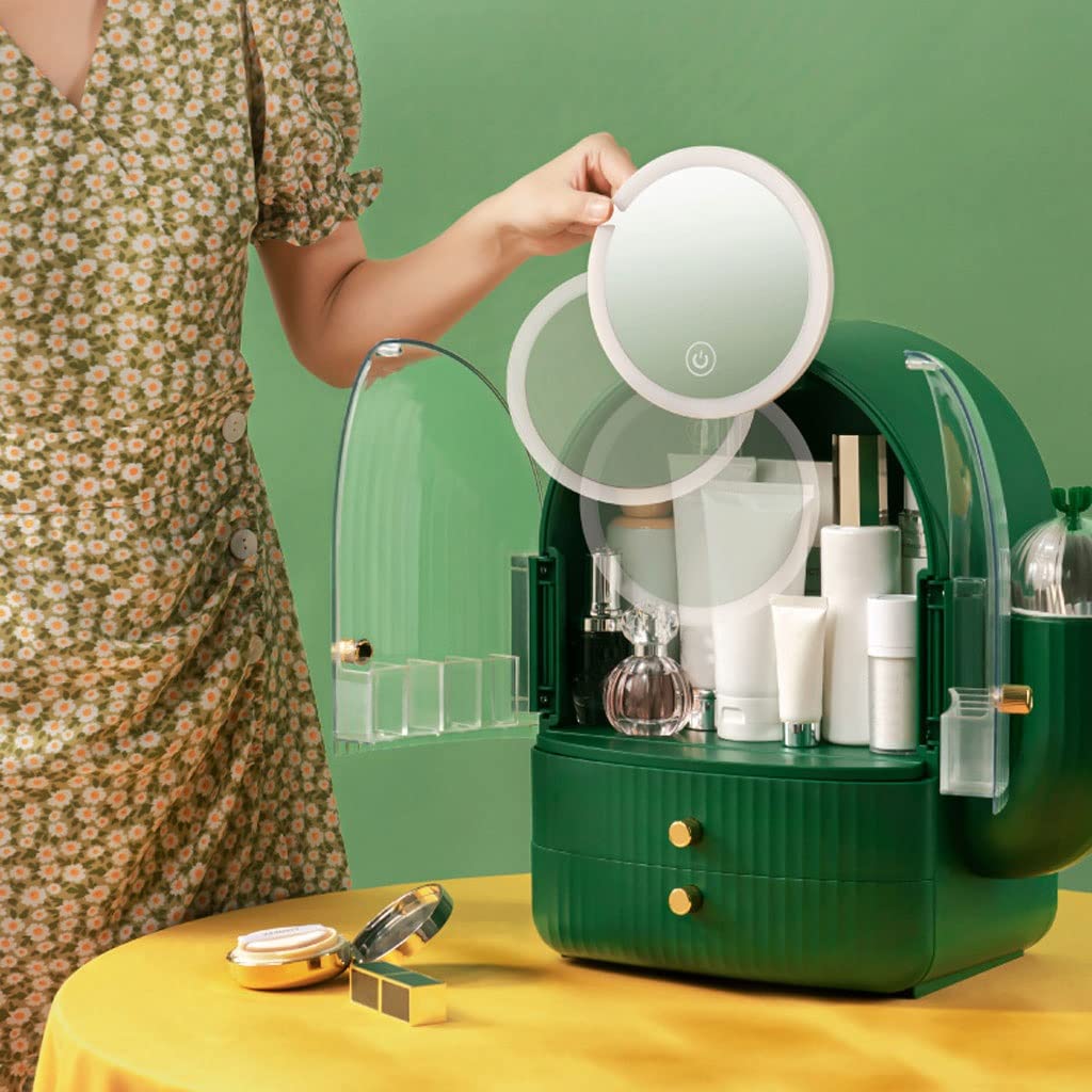 Kosmetische Vitrine Kosmetische Aufbewahrungsbox Hautpflege Aufbewahrungsbox mit beleuchtetem Make-up-Spiegel-Aufbewahrungsbox Geeignet for Badezimmerschlafzimmer-Kommode Make-up-Organizer