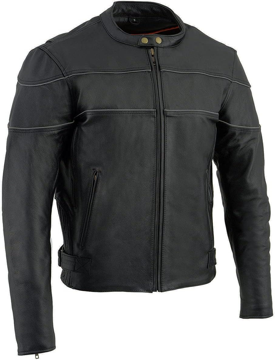 Milwaukee Leather SH1785 Men's Black Leather Scooter Style Motorcycle Jacket w/Side Stretch